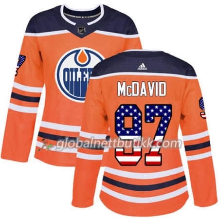 Edmonton Oilers Hockeydrakt Connor McDavid 97 2017-2018 USA Flag Fashion Orange Adidas Authentic - Dame